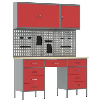 Armario De Trabajo 8 Uds. Rojo Madera Ingenierizada Y Acero Vidaxl