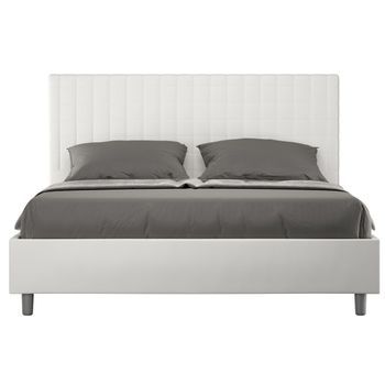 Cama Tapizada 120x190 Cm Imitación Piel Cappuccino Con Cuadros Sunda Sin Somier Y Sin Box Spring-color Blanco-ropa De Cama 140x190 Cm-opción Con Base Y Sin Caja