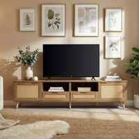 mueble tv con patas de madera maciza de ratan tejido 2003749cm