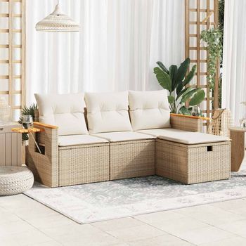 Juego De Sofás Jardín Con Cojines 4 Uds | Juego De Muebles De Jardín Ratán Sintético Beige Cfw49217