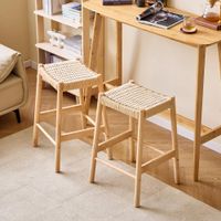 set 2 taburetes altos en madera y cuerda