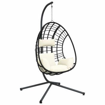 Silla Colgante Huevo Con Soporte Ratán Y Acero Beige