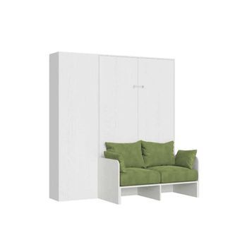 Cama Plegable Kentaro De 120 Cm Tamaño Queen Con Sofá Y Columna En Fresno Blanco Y Verde