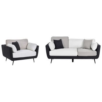 Conjunto De Sala De Estar Sofá Tapizado Repelente Al Agua De 4 Plazas Con Reposabrazos Y Sillón Patas Macizas Cojines Adicionales Negro Bolga
