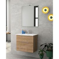 comet mueble de bano suspendido fondo reducido  2 cajones con cierre amortiguado y lavabo ceramico  60-80cm  60 cm - roble natural - cromo brillo