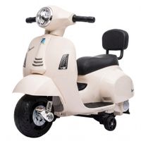 aiyaplay moto electrica para ninos licencia mini vespa gts 2 ruedas auxiliares bateria de litio faro bocina respaldo blanco   aosom espana