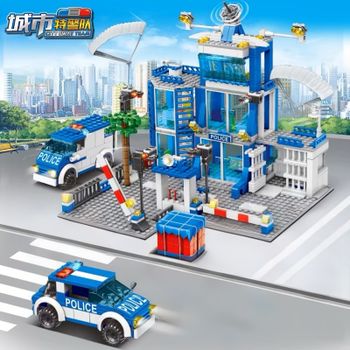 Bloques de Construcción de la Comisaría de Policía, Juego de Construcción de Modelo de Comisaría de Policía para Niños, Juguete Educativo de Regalo