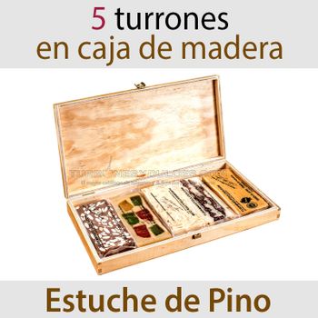Lote de 5 Turrones Artesanos en Estuche de Pino (Jijona, Alicante,...