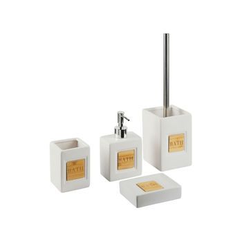 Conjunto De Accesorios De Baño De Dolomita Beige Dispensador Jabonera Escobilla Recipiente Minimalista  Kourou