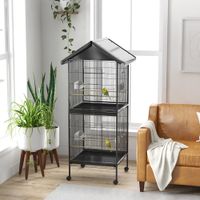 pawhut jaula para pajaros 2 en 1 grande de 2 pisos 78x75x168 cm negro