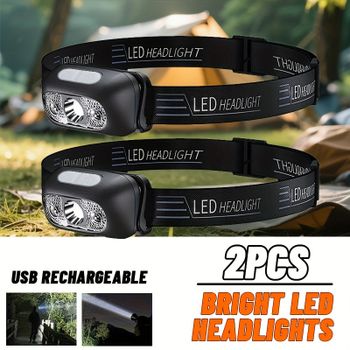 Linterna frontal de luz fuerte, linterna frontal LED portátil con Sensor, linterna de cabeza recargable por USB, linterna de emergencia para acampar y pescar al aire libre