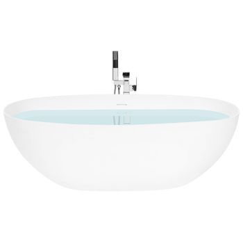 Bañera Independiente De Solid Surface Ovalada Con Borde Fino 170 Cm Blanco Lamanga