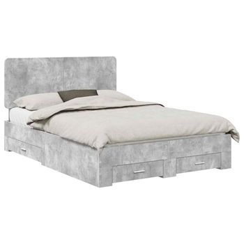 Estructura De Cama Con Cajón Gris Concreto 160 X 200 Cm Vidaxl