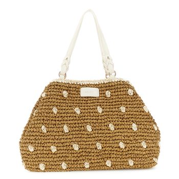 bolso bandolera de crochet tejido a mano con cierre magnético y mosquetón. leather/butter