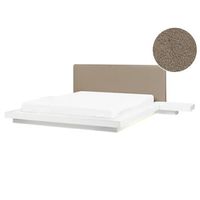 cama led moderna con plataforma mesitas de noche cabecero de boucle blanco 160 x 200 cm zen