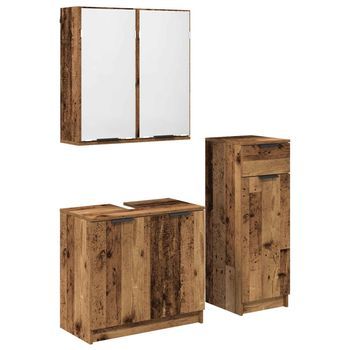Juego De Muebles De Baño | Armario De Baño Con Cajón 3 Piezas Madera Vieja