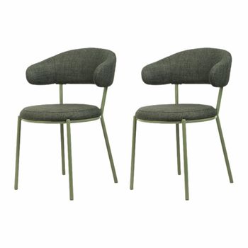 Conjunto de 2 sillas de comedor verde oscuro acolchadas en tela
