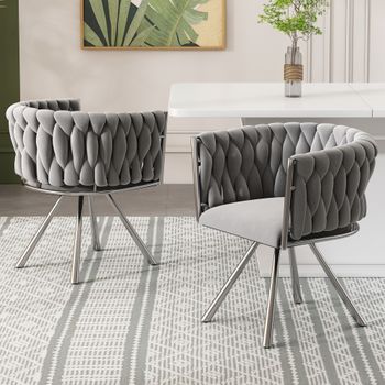Pack De 2 Sillas Giratorias - Sillas Para Comedor - Terciopelo Y Metal - Gris Y Plata