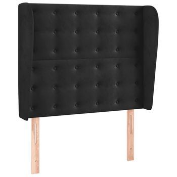 Cabecero Cama | Panel De Cabecera Con Orejas De Terciopelo Negro 103x23x118/128 Cm