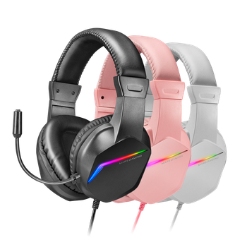 Mars Gaming MH122, Auriculares Gaming FRGB Rainbow, Sonido Ultra-Bass Spatial Sound, Micrófono Profesional con Cancelación de Ruido, Auriculares FRGB Negro, Rosa o Blanco