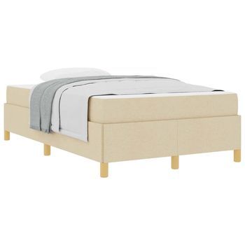 Cama Tipo Box Spring Blanco Y Crema 120 X 190 Cm Poliéster