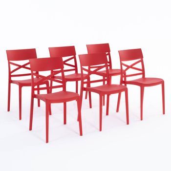 Set De 6 Sillas De Resina Con Fibra De Vidrio, Apilables Para Interiores O Exteriores Rojo - Martina
