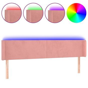 Cabecero Cama Con Led | Panel De Cabecera De Terciopelo Rosa 203x16x78/88 Cm
