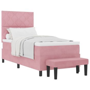 Cama Tipo Box Spring Con Cabecera Rosa 190 X 90 Cm Terciopelo Vidaxl