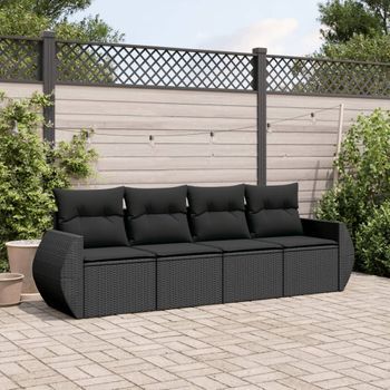 Conjunto De Sofás Jardín 4 Uds | Mueble Jardin Mesa Y Sillas Con Cojines Ratán Sintético Negro Cfw536255