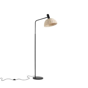 Lámpara de pie en ratán natural y metal negro