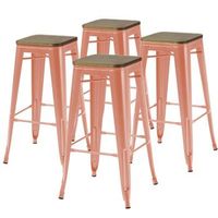 set de 4 taburetes de bar de metal mate en color terracota y madera indus - oviala