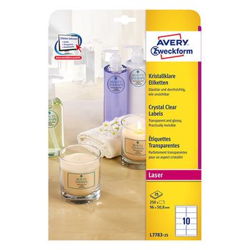 Avery Zweckform L7783-25 Etiquetas transparentes de 96 x 50,8 mm (250 etiquetas)