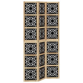 Biombo Separador 3 Paneles Madera Maciza Paulownia Marrón Negro Vidaxl