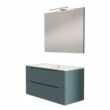 Kibath Mueble De Baño Con Lavabo, Espejo Y Aplique Led Boreal 80x45 Cm Acabado Azul Oceano Mate 2 Cajones Suspendido