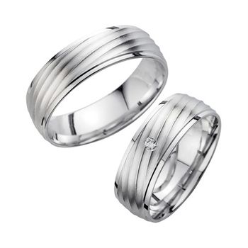 Alianzas oro blanco con diamante ancho 6,5 mm