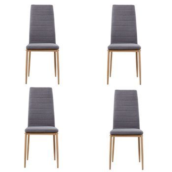 Pack 4 Sillas Salon Comedor Color Gris Estilo Moderno Estructura Metal Efecto Madera 98x42x48 Cm