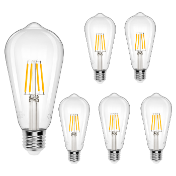 Aigostar Bombilla LED E27 con Filamento,Blanco Cálido 2700K,6W( Equivalente a 54W),700 Lúmenes,No Regulable,Bombillas Decorativas,Pack De 5 Uds