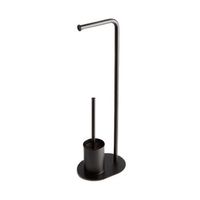 lampara de pie negra mate con base ovalada para rollo de papel higienico y escobilla de bano