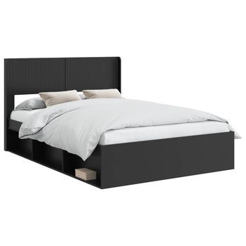 Cama Matrimonial | Cama Para Adulto | Estructura De Cama Con Almacenamiento Y Cabecero Negro