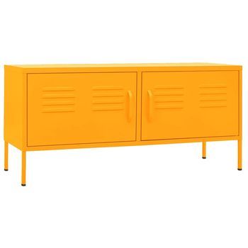 Mueble Tv | Mueble De Salón | Armario Tv De Acero Amarillo Mostaza 105x35x50 Cm