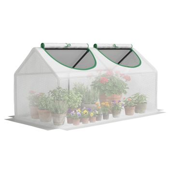 Outsunny Invernadero de Terraza 120x60x60 cm Caseta de Acero con 2 Ventanas Enrollables Vivero Casero para Cultivos Flores Translúcido   Aosom España