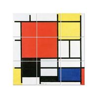 legendarte - panel decorativo multiple composicion con plano rojo grande amarillo negro gris y azul - piet mondrian cm 150x150 9 paneles