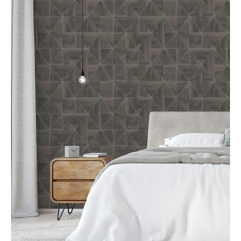 Papel Pintado Vinílico Ecológico Geométrico Efecto Madera Art Déco En Relieve - Royal Lodge 679275 De Gaulan - Rollo De 10 M X 0,53 M