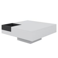 mesa de centro cuadrada en blanco brillante y negro con led bicolor