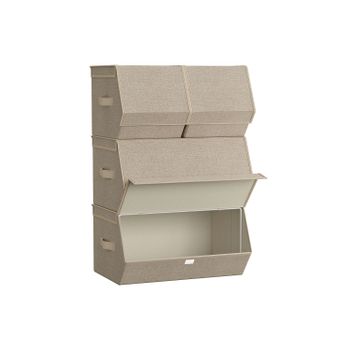 Cajas de Almacenamiento con Tapas Apilables con Cierres Magnéticos Tela Marco de Metal, Beige Arena