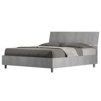 Cama Renoma De Madera Con Cabecero Inclinado.-color Gris-ropa De Cama 160x200 Cm-versión Con Base