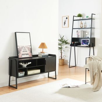 Set De Muebles 'storfjord' 2 Piezas: 1x Escritorio 1x Mueble Tv Metal - Negro [en.casa]