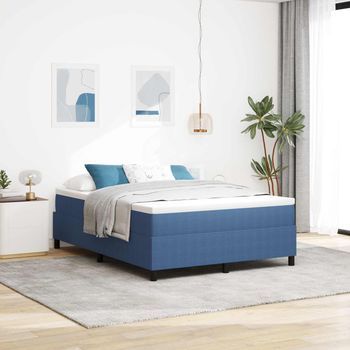 Vidaxl Cama De Plataforma Azul 140 X 200 Cm Tela De Pana