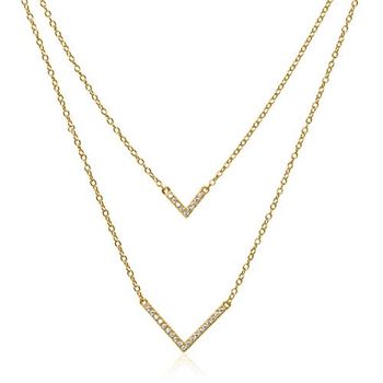 Cadena v de plata 925 dorada con circonitas