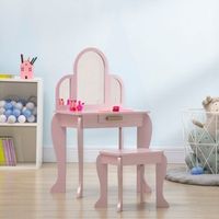 tocador para ninos con espejo y taburete rosa homcom